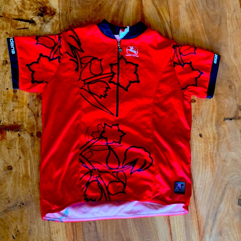 Cute red floral womens small Giordana cycling Jersey.